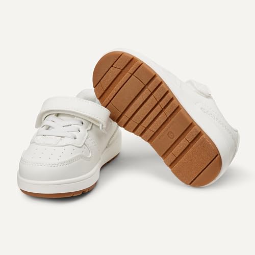 Amazon Essentials Unisex Kids' Low Top Hook & Loop Court Sneakers for Boys and Girls, White, 1 Little Kid