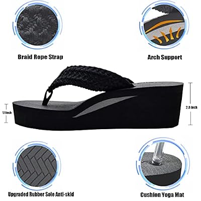 MALIDA Womens Wedge Arch Support Flip Flops Cushion Soft Rubber Midsole Platform Thong Sandals with Rubber Sole