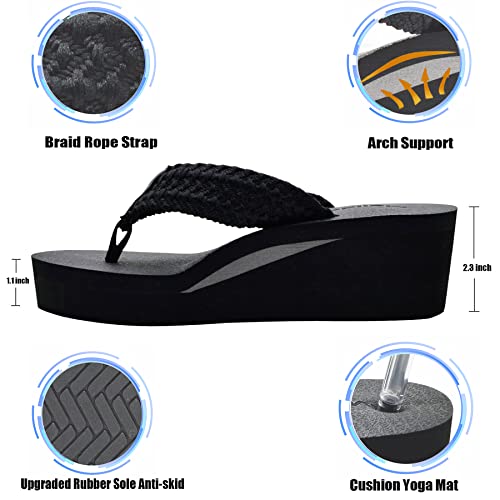 MALIDA Womens Wedge Arch Support Flip Flops Cushion Soft Rubber Midsole Platform Thong Sandals with Rubber Sole2