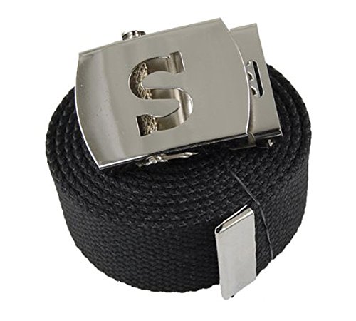 BodyJewelryOnline Capital Initial S Canvas Military Web Black Belt & Silver Buckle 60 Inch
