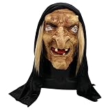 Maschere da strega 2022 Maschera da strega spaventosa maschera in lattice con capelli maschera da donna anziana orribile con puntelli cosplay maschere mostro (taglia unica, B)