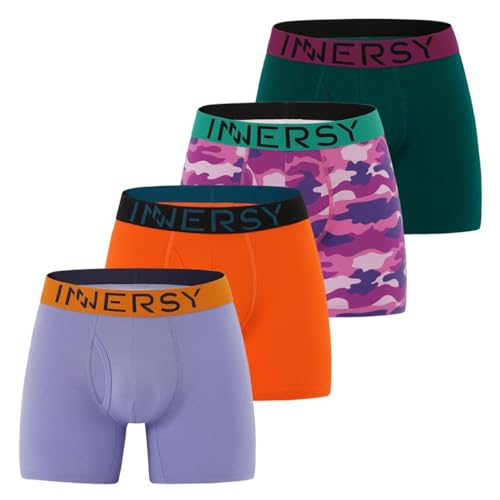 INNERSY Boxer Homme Coton Ceinture Large Calecon avec Ouverture sous-vêtement Sport Coloré Lot de 4 (L, Multicolore Brillant)