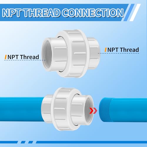 FANOVO 2 inch PVC Threaded Union, 2pcs Schedule 40 Double Female NPT Union Pipe Couplings, White Plastic Coupler Joint Connector Adapter Fitting, for Swimming Pool Sand Filter and Pump Applications by FANOVO - Used condition - Image 5