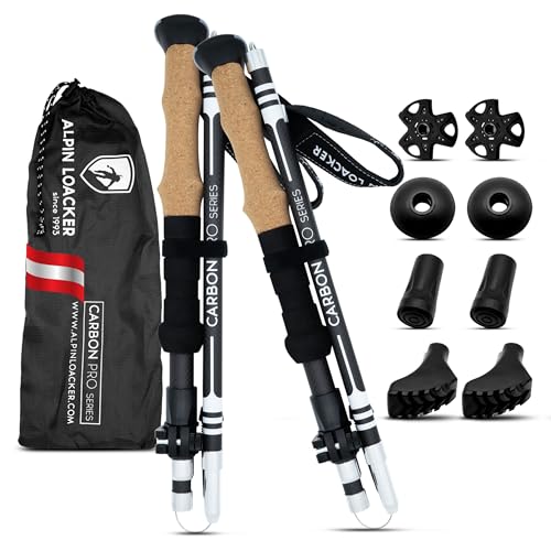 ALPIN LOACKER Wanderstöcke faltbar Carbon mit Korkgriff I Nordic Walking Stöcke Damen I Leichte Faltbare Trekkingstöcke Teleskop für Bergsport, 115-135 cm