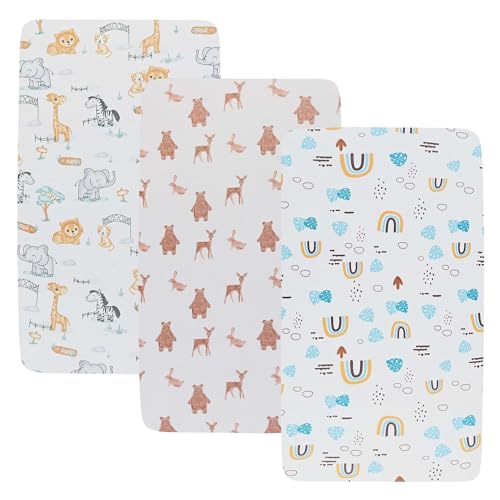 Onacosht Stretchy Bassinet Sheets 33 x 19 Compatible with Mika Micky KoolaBaby (3 in 1) BabyBond HARPPA and RICUTON Bedside Bassinet 3 Pack for Baby Boy and Girl Unisex Cute Animal Printing