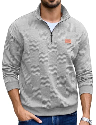 URRU Men's Quarter Zip Pullover Sweatshirt Mock Neck Long Sleeve Sweater Slim Fit Casual Polo Sweaters