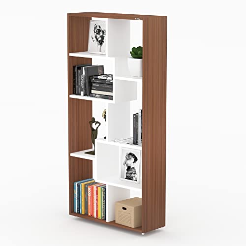 Image of Anikaa Petra Engineered Wood Bookshelf Storage /Book Cabinet /Book Rack, 6 Shelves (Walnut /White)