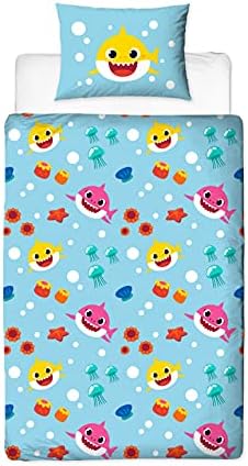 Character World Baby Shark Single Duvet Cover Officially Licensed | Reversible 2 Sided Rainbow Design with Matching Pillowcase, Polycotton Multicolor BSHRAIDS002UK1