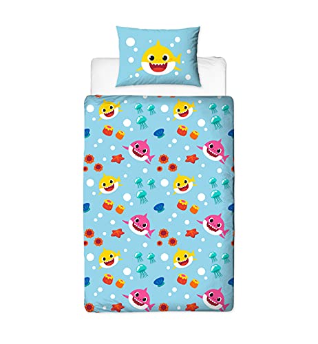 Character World Baby Shark Single Duvet Cover Officially Licensed | Reversible 2 Sided Rainbow Design with Matching Pillowcase, Polycotton Multicolor BSHRAIDS002UK1