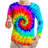 Little Kids Neon Tie Dye Sun Shirt UPF 50+ for Boys Girls Rainbow Tie-Dye Long Sleeve Rash Guard Tshirt UV Premium Tee for 4-12 Years 4