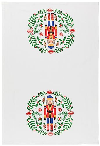 Image of Now Designs Floursack Kitchen Towels Quick Dry Cotton Hand Towel Set, 3 Count, Christmas Nutcracker, 20 x 30 in