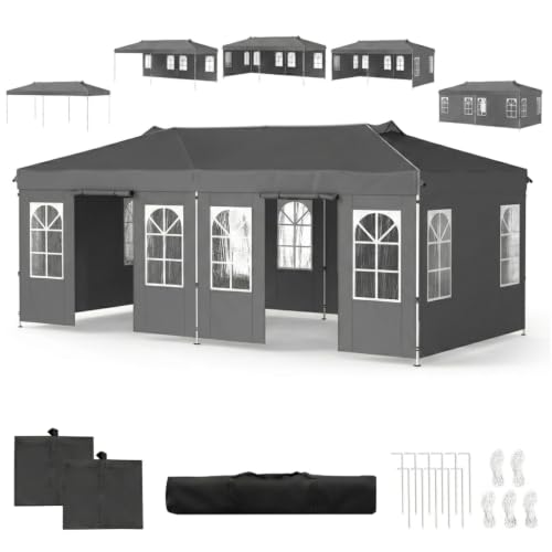 GOPLUS Tonnelle de Jardin Exterieur 3x6M, Pop-Up avec 6 Parois...