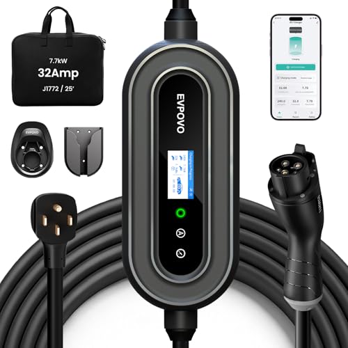 Portable EV Charger Level 2 32 Amp - J1772 Electric Car Charging Station 240V, ETL Listed, NEMA 14-50 Plug NEMA Type 4 IP66 Waterproof, 25ft Cable, App WiFi, Travel Electric Car Charger