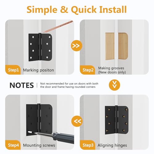 Luxbaro 6 Pack Black Door Hinges 4 Inch, Exterior Door Hinges with Square & 5/8" Radius, Removable Pin, Perfect for Heavy-Duty Front & Back Door, Antirust & No Squeaks by Luxbaro - Image 6