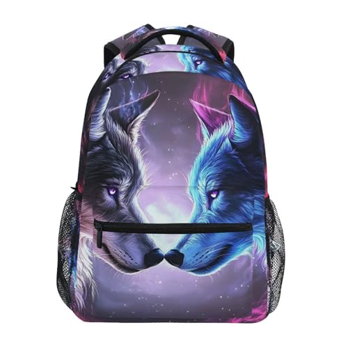 Wolf Head Fantasy Backpack Daypack Shoulder Bag Book Bag Lightweight Back Pack 12 ×16.9 Inch