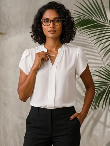 Image of Keiraa Women Blouse Half Sleeves Office Lady Shirt Women Tops