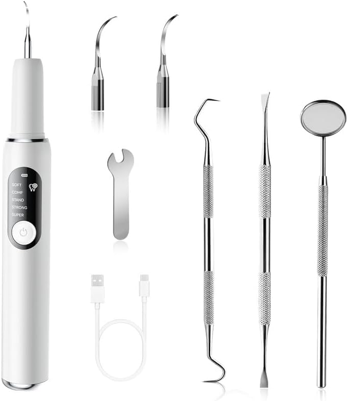 RELACS 7000 Plaque Remover for Teeth, Tartar Remover for Teeth, Dental Calculus Remover, Teeth Cleaning Kit 5 Speed Modes with 3 Replaceable Heads, with LED Light.