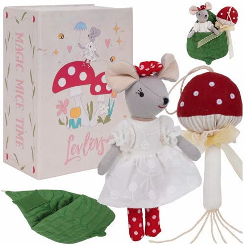 LEVLOVS Mouse and The Mushroom in a Leaf Bed Mouse Doll Christmas Mouse in a Box Sister Mouse in Matchbox Linen Doll