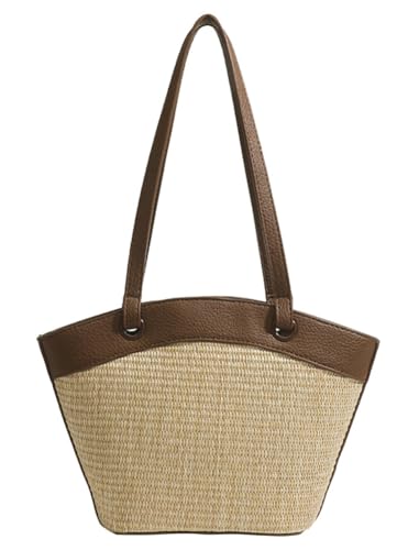 Straw Beach Tote for Women - French Retro Shoulder Bag, Summer Woven Tote, Travel Bag