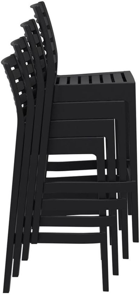 Pemberly Row 29.5" Outdoor Stackable Resin Bar Stool in Black - Set of 2