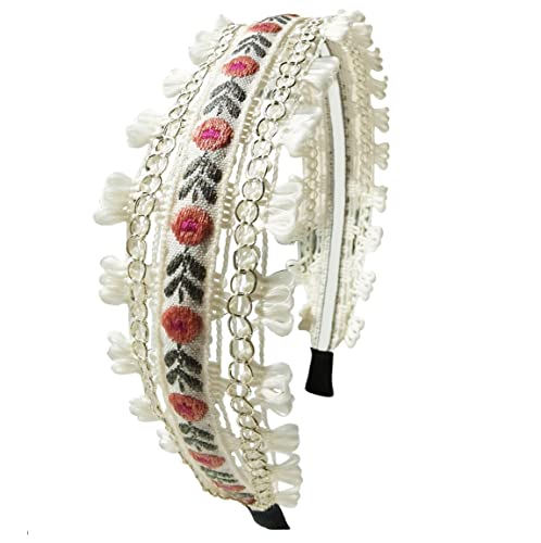 Outvie Boho Ethnic Wind Embroidery With Floral Headband Non-Slip Elastic White Metal Hairband Wedding Headband For Woman Girls #TOP18