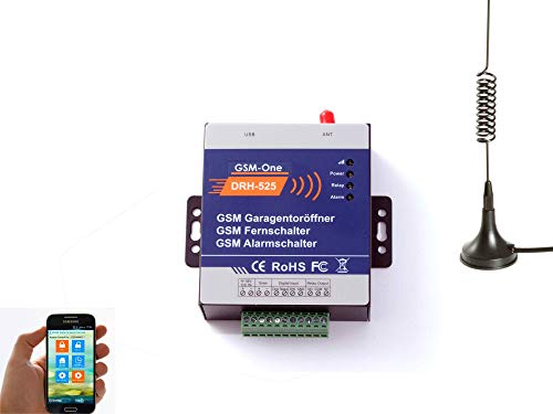 GSM-One DRH-525 Garagentoröffner – Kostenfrei Schalten Per Anruf, Alarmfunktion, 999 Benutzer, Inkl. Netzteil
