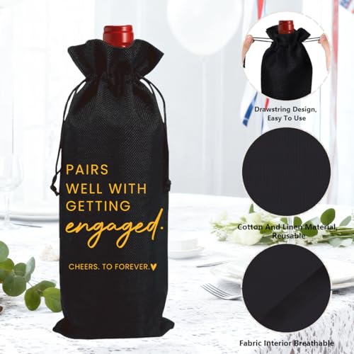 Image of FBCCZEY Engagement Gifts for Couples Her Engagement Party Decorations Gift for Couple Wine Bag Scented Candles Set Pairs Well with Getting Engaged Gifts To Forever Black Wine Bottle Bag
