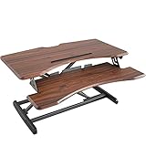 Standing Desk with Height Adjustable - FEZIBO Stand Up Desk Converter, 33 inches Dark Wood Ergonomic Tabletop Workstation Riser fits Dual Monitors