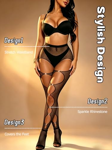 Image of Buitifo Women Sexy Tights Fishnet Patterned Stockings Sheer Socks | Y2K Ragged Pantyhose Hosiery Ripped Leggings One Size