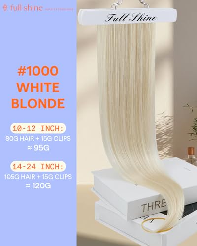 Image of Full Shine Clip in Extensions White Blonde Human Hair Clip in Extensions | Seamless Design for Women, for Pixie Cut, 10 Inch 7 Pcs 95g