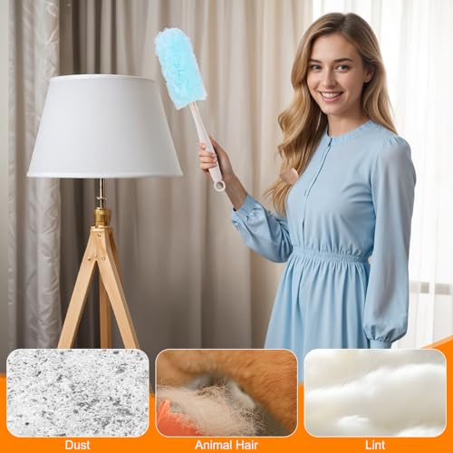 Image of wlich 50 PCS Disposable Dusters Refills Compatible with Swiffer, Blue Bulk Heavy Duty Duster,Multisurface 360 Degree Replacement Head for Dusting with 1 Handle
