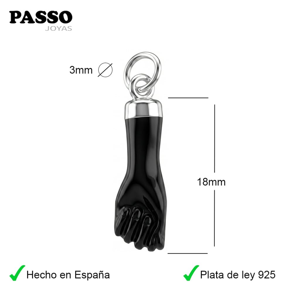 Passo Colgante mano negra en plata 925 - Amuleto mal de ojo en un colgantito puño color azabache - El colgante higa o figa se envía en una caja de regalo