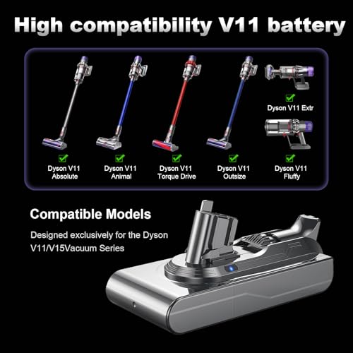 Image of 10000mAh 25.2V V11 Battery Replacement Click-in for Dyson V11 V15, 80+ Min Runtime, Compatible with Animal Absolute Torque Drive SV15-SV47, Switch Lock Clip, 2-Yr Warranty (Not Screw-in)