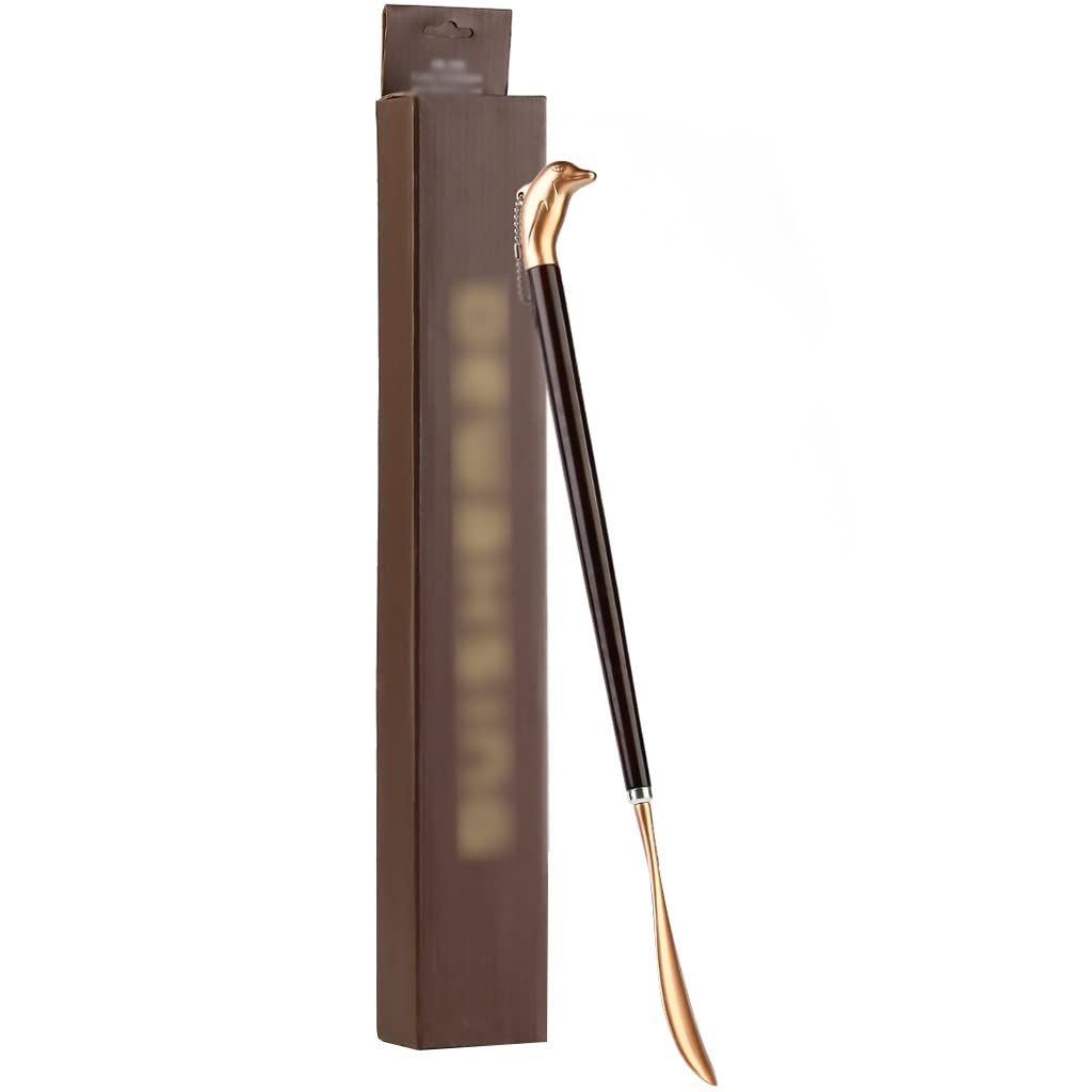 Calzador Mango Largo para Personas Mayores Hombres Delfín Dorado y Plateado de Lujo Calzador Extra Largo, Ayudante de Zapato de Hombre Perezoso de aleación de a(Oro 60 * 6cm)