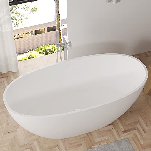 ARTSTONE 67 inch Freestanding Bathtub, Stone Resin Classic Oval Shaped Bathroom Freestanding Tubs, Overflow and Pop-up Drain Included, Solid Surface Soaking Bath Tub, White ARTSTONE 67 inch Freestanding Bathtub, Stone Resin Classic Oval Shaped Bathroom Freestanding Tubs, Overflow and Pop-up Drain Included, Solid Surface Soaking Bath Tub, White