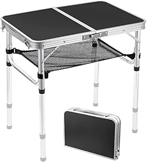 Anbte Folding Camping Table, Aluminum 60cm x 40cm Picnic Table with Storage Net 2ft Portable Tables Adjustable Waterproof Lightweight Foldable for Outdoor Indoor Garden Beach Backyard(3 heights)