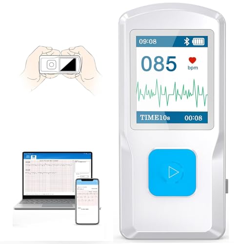 Portable EKG Monitor Heart Rate Monitor Stand-Alone with Storage Instant Result Bluetooth Compatible with Smartphone and PC No Subscription