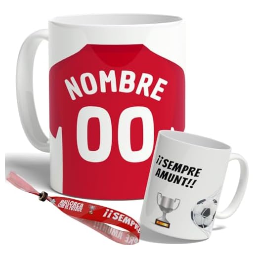 DEREGALOOS Taza Personalizada con nombre de Fútbol Mallorca. Tazas de Desayuno personalizada. Regalo Original para Aficionados del Futbol. Regalos Mundial Mallorca. Pulsera de regalo