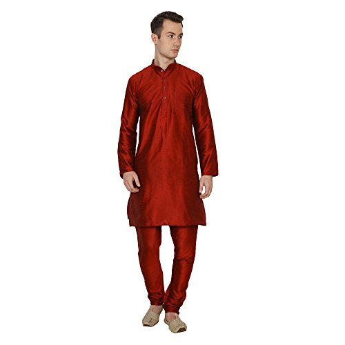 Image of Royal Kurta Men's Red Silk Blend Kurta Churidar