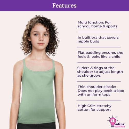 Image of Adira | Cotton Camisole for Beginners | Beginners Cami for Puberty | Flat Padding for Nipple Coverage | Confidence for School & Home | Soft Stretchy Cotton | Pack of 3