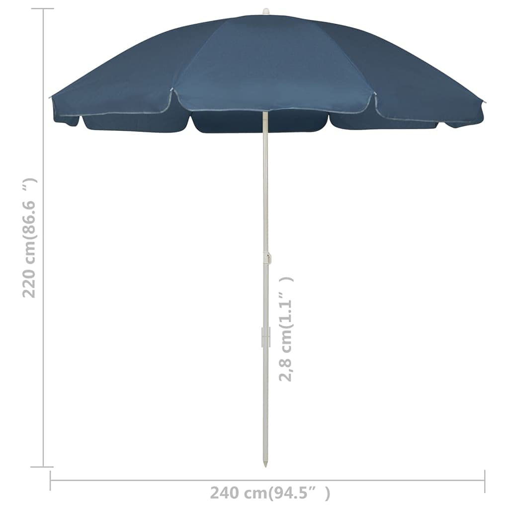 Parasol ogrodowy z poliestru 170T ze stalową ramą, niebiesko-biały, z regulacją wysokości, odporny na wiatr, idealny na taras, balkon, do ogrodu, na plażę, z ochroną przed promieniowaniem UV