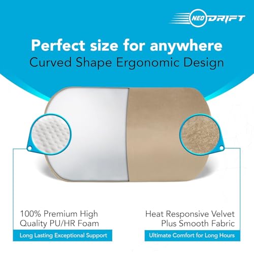 Image of Neodrift 'CurveNeck' - Neck Rest Cushion Orthopedic Velvet Memory Foam Pillow for Neck, Head, Shoulder Support - Pain Relief for Car, Set of 2 (Colour-Beige)