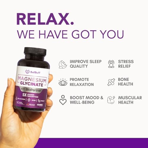 Image of Pure Magnesium Glycinate 400mg - 5X Higher Absorption - Support Stress Relief, Sleep, Bone Health - 100% Chelated - Pure Magnesium Supplement for Women and Men- 90 Veggie Capsules