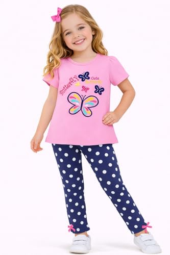 Image of HILEELANG Toddler Girl Easter Outfit Spring Summer Cotton Leggings Pants Tees Shirts Clothing Sets