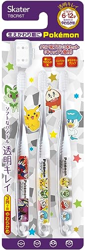 Skater TBCR6T-A Toothbrush For Primary School Students Ages 612 Soft Clear 3 Pieces Pokémon 23N 15.5 cm