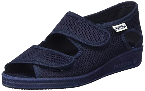 EMANUELA Pantofola Tessuto Nido Ape Regolabile Doppio Strappo Donna 663 Blu Made in Italy (39 EU)