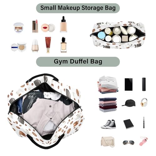 Travel Gym Bag, Coffee Beans Cups Pattern Weekender Overnight Duffle for Women with Toiletry Bag Travel Swim4
