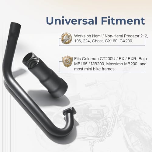 Image of SJVLXHI 3 Stage Exhaust Header Pipe For Coleman Powersports CT200U BT200X CT200u-ex,212cc 196cc /6.5HP Go Kart and Gas Mini Bike Black