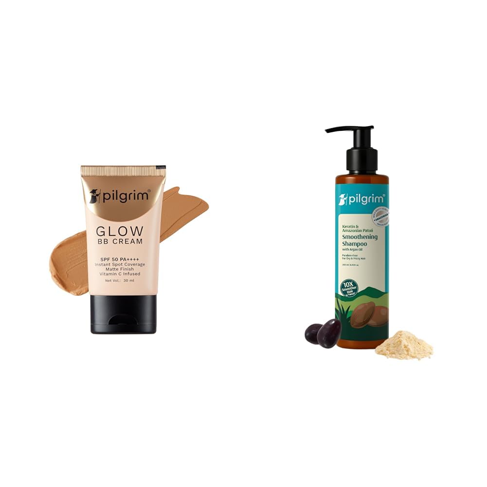 Pilgrim Almond Glow 3-In-1 Medium BB Cream SPF 50 PA++++ With Niacinamide, Hyaluronic Acid & Vit C For All Skin & Patua & Keratin Hair SMOOTHENING SHAMPOO for Dry & Frizzy hair 200 ml-image-30