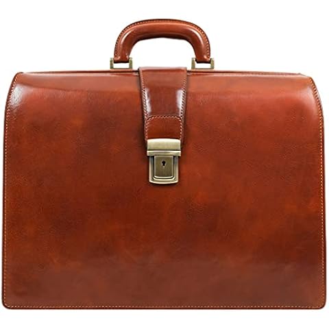 Time Resistance Italian Leather Briefcase in Cognac Brown Cover